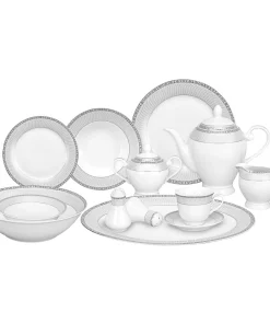 Lorren Home Trends 57-piece Porcelain Silver Accent Dinnerware Set