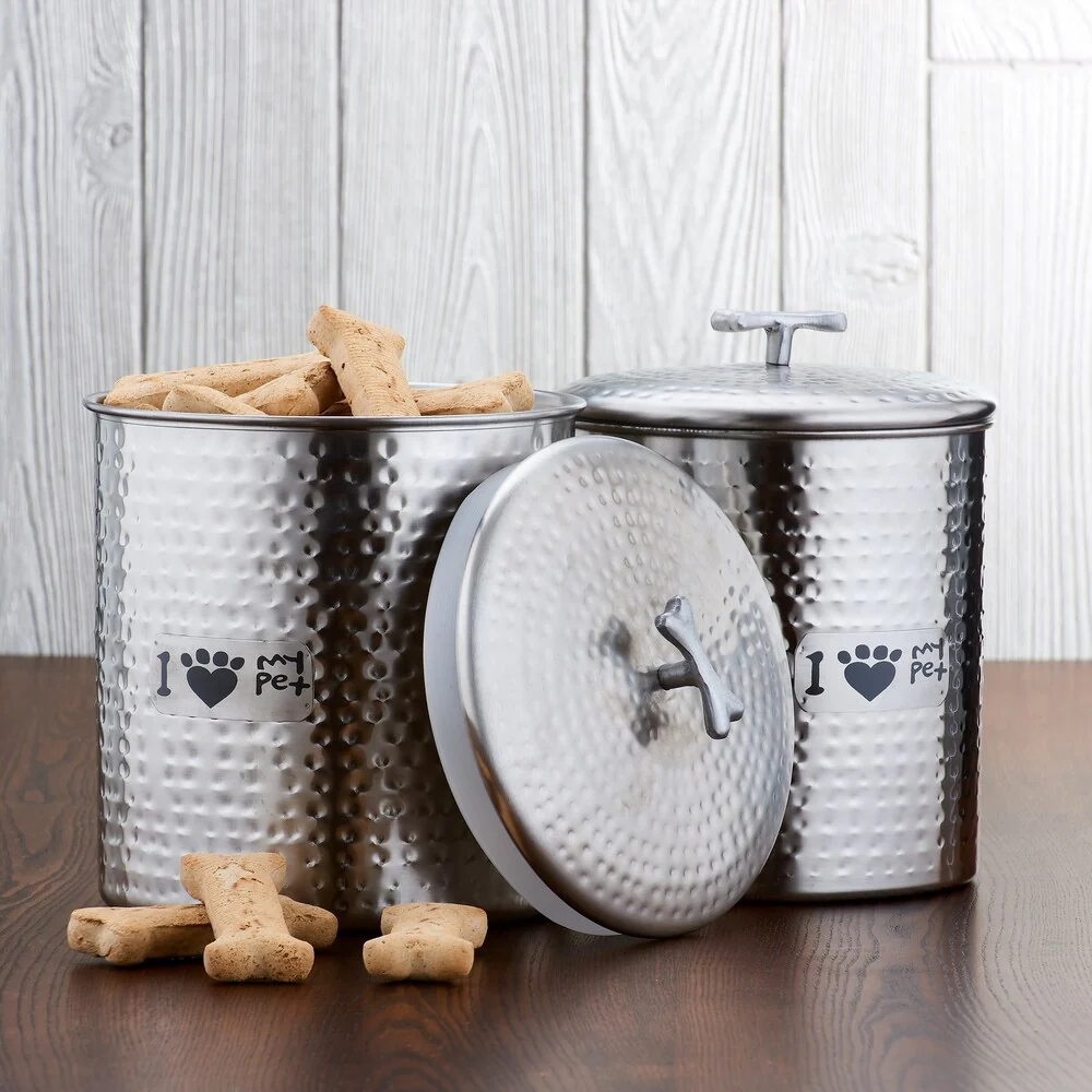 2 Pc. Jumbo Satin Nickel "Dog Bone" Pet Canister Set 6 Qt. & 4¾ Qt.