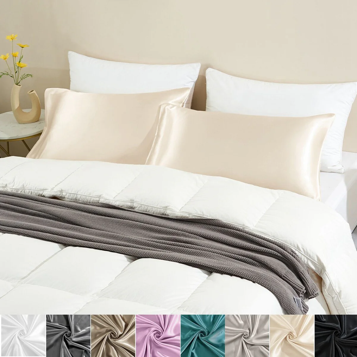 2 Pack Satin Pillowcase Silky Pillow Cases Set