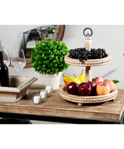Light Brown Wood Farmhouse Tiered Server 16 x 14 x 14 - 14 x 14 x 16Round