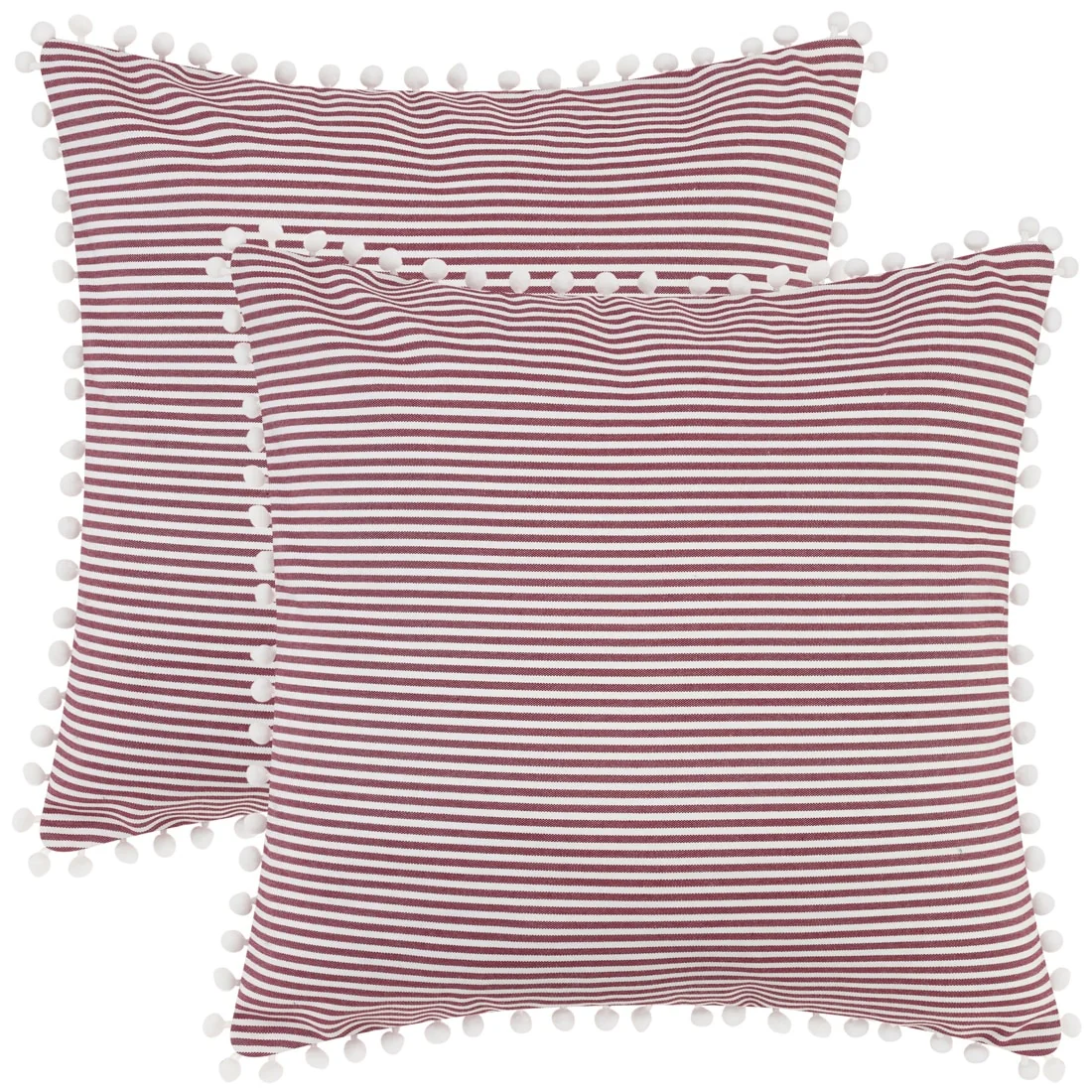1 Pair Striped Pillow Cover with Pom Pom Fringe for Home Cushion Case
