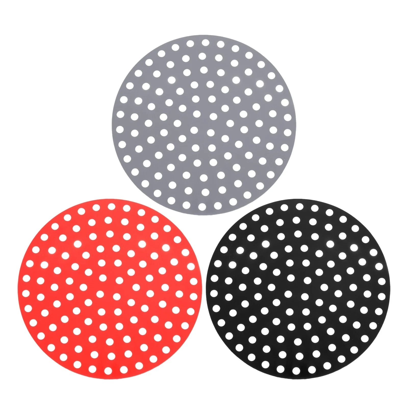 3 Pcs Reusable Silicone Air Fryer Liners Mat, Mixed Color, Round - Gray, Black, Red