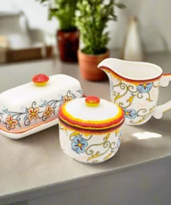 Euro Ceramica Duomo 3 Piece Breakfast Accessory Set - Sugar & Creamer & Butter Dish