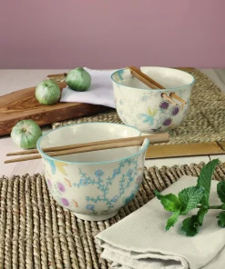 Euro Ceramica Ella Ramen Bowls Set with Chopsticks - Aqua - Service for Two