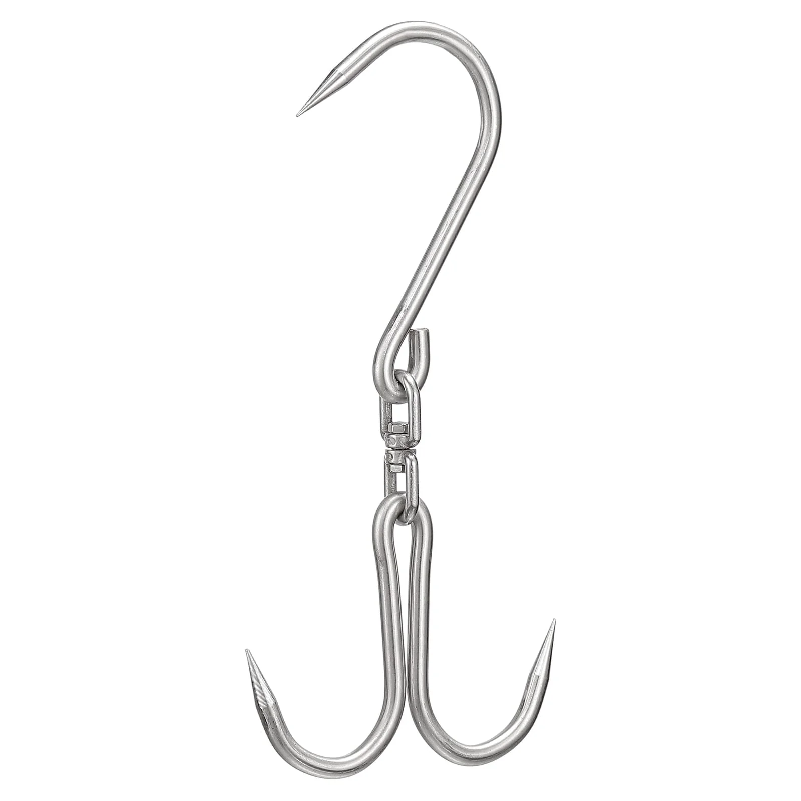 12.8" Double Meat Hooks, 0.39" Thickness Stainless Steel Swivel Meat Hook - Silver Tone