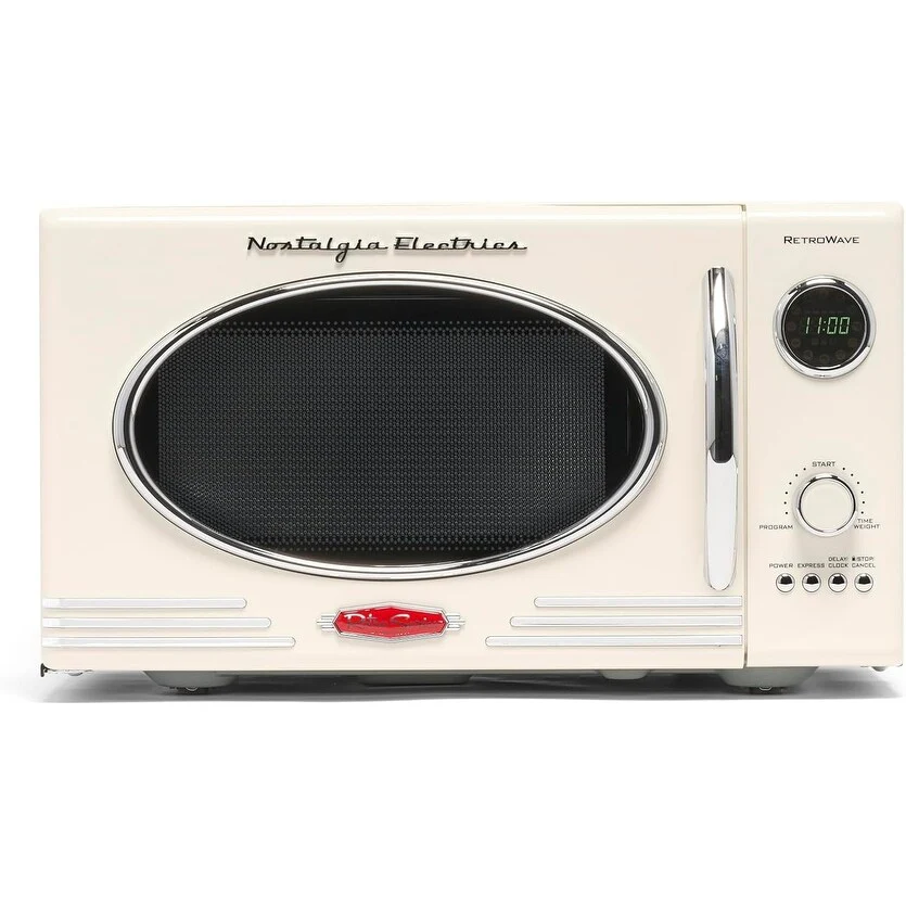 0.9 Cu Ft Retro Microwave with 800W, LED Display & Ivory Interior Finish