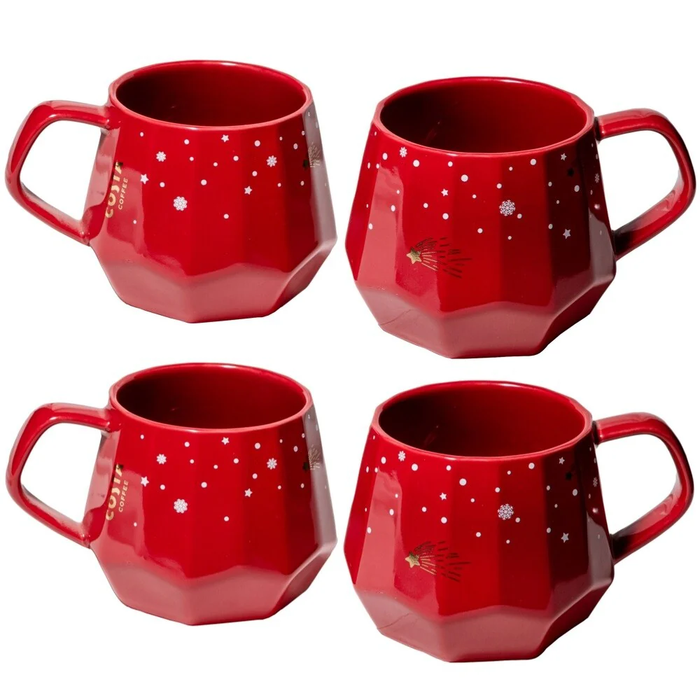 Homvare Porcelain Coffee Mug, Tea Cup for Office, Home Suitable for Both Hot and Cold Beverage, 10 oz, Red - 4 Pack