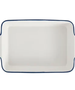 DENMARK TOOLS FOR COOKS 14"x8.75" RECT WHITE BAKER W/ BLUE RIM