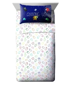 Among Us Crewmates 3 Piece Twin Sheet Set, 100% Microfiber