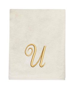 Avanti Linens Ivory/Gold Script Monogram Bath Towel Letter U - Bath Towel