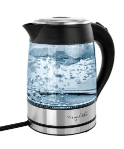 1.8L Rapid Boil Cordless Serving Electric Glass Tea Kettle in Silver