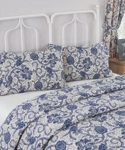Dorset Navy Floral Ruffled Standard Pillow Case Set of 2 21x26+4