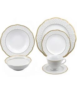 Lorren Home Trends 24 Piece Wavy Fine China Collection Gold Dot Dinnerware (Service for 4)