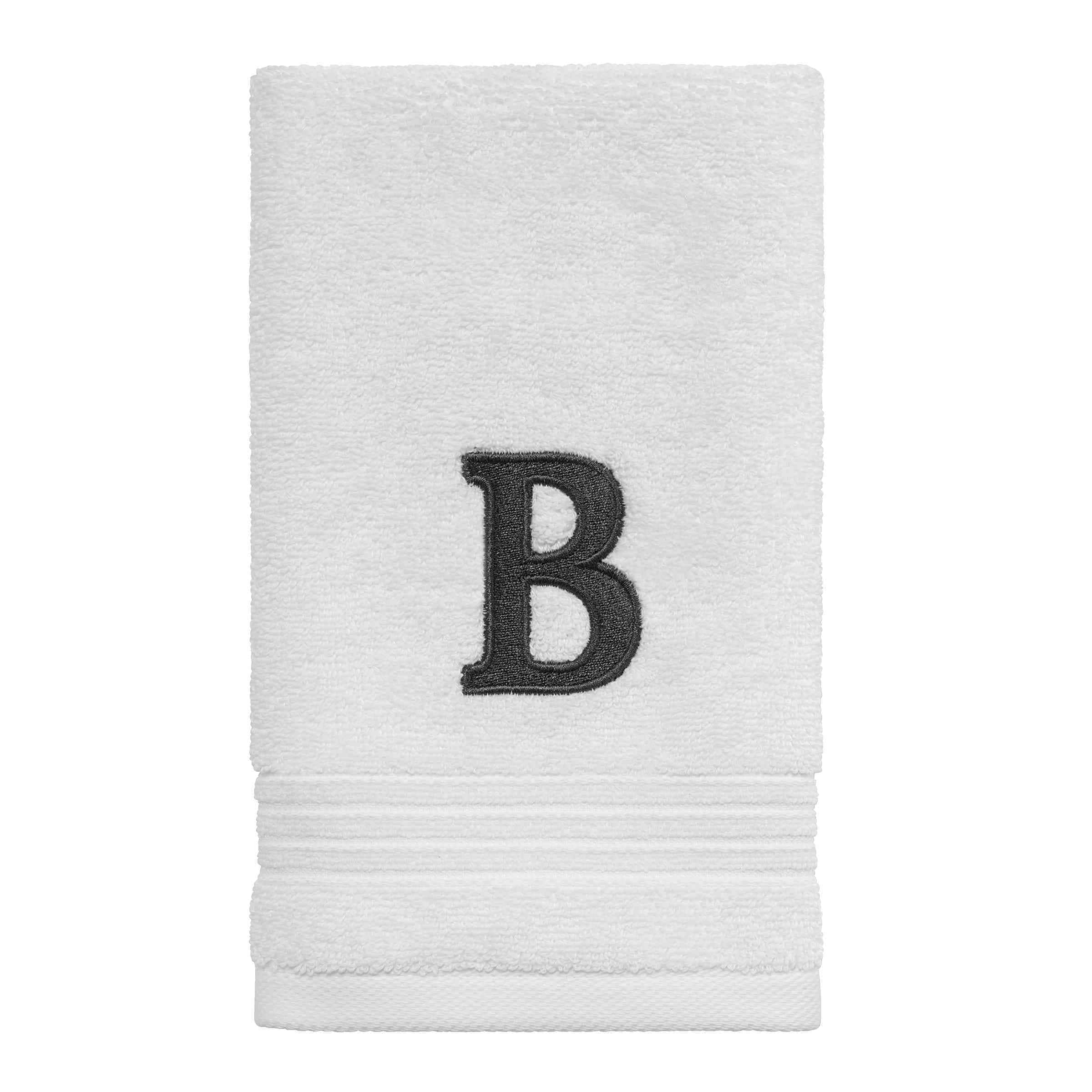 Avanti Linens Wht/Gry Block Monogram Fingertip Towel - Fingertip Towel