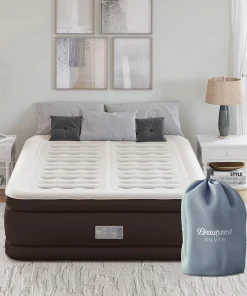 Beautyrest 18" Duet Queen Size Air Mattress - Adjustable Plush/Firm Sides, Edge Support, High-Speed Pump