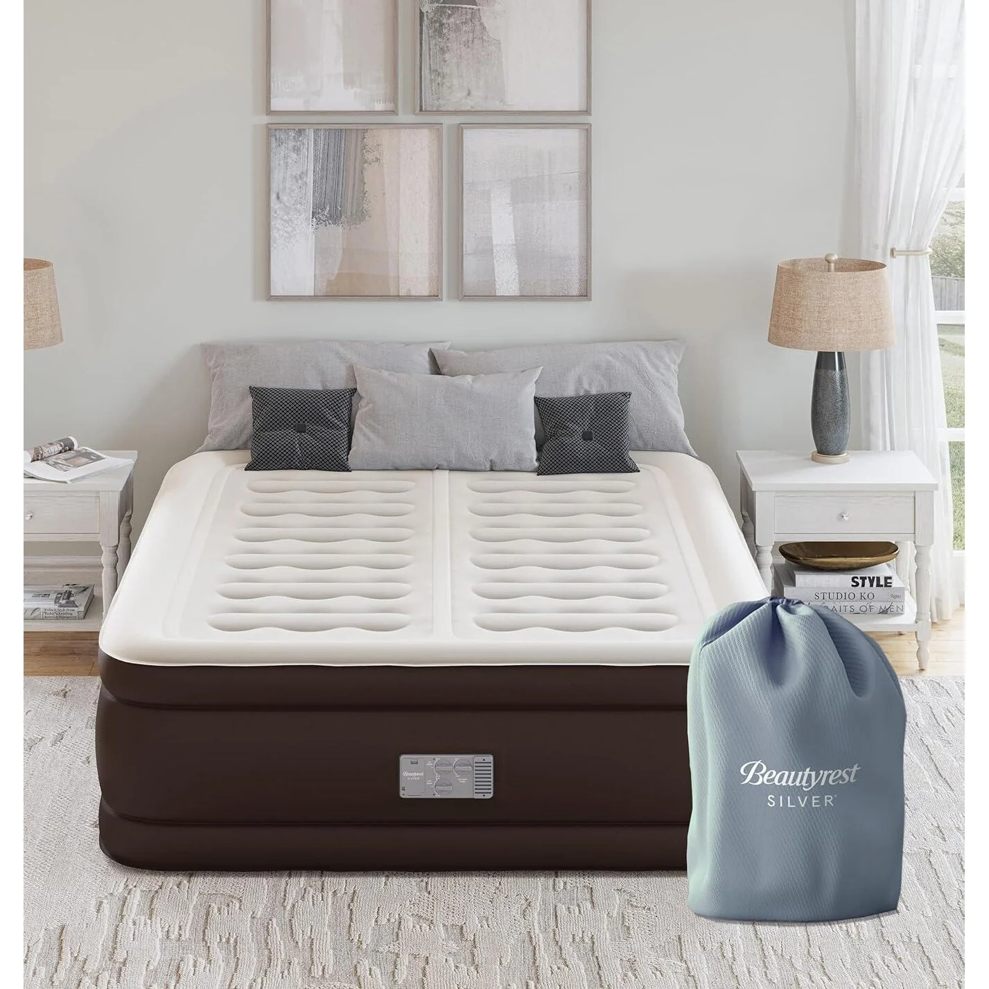 Beautyrest 18" Duet Queen Size Air Mattress - Adjustable Plush/Firm Sides, Edge Support, High-Speed Pump