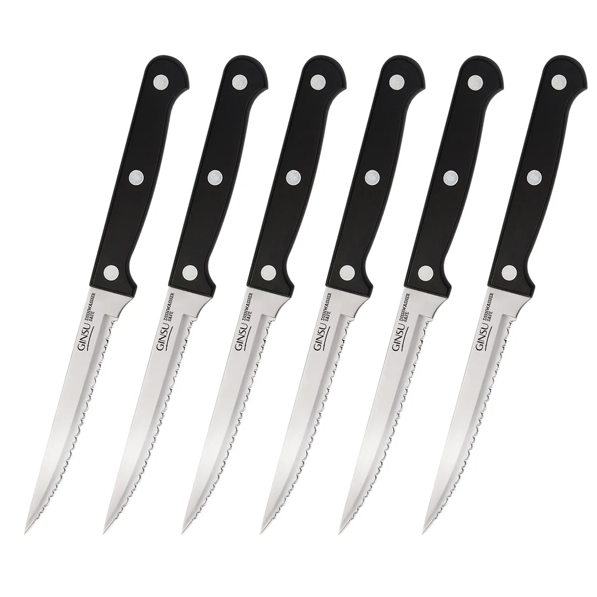 Ginsu Kiso Dishwasher Safe Black 6 Piece Steak Knife Set