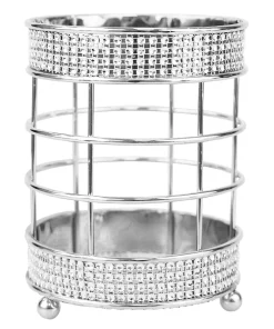 Home Basics Pave Steel Cutlery Holder with Mesh Bottom and Feet - 7" x 4.5" x 4.5"