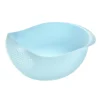Kitchen Rice Drain Bowl Fruit Washing Basket Rice Sieve Plastic Colander-Blue - Blue