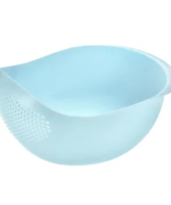 Kitchen Rice Drain Bowl Fruit Washing Basket Rice Sieve Plastic Colander-Blue - Blue