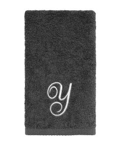 Avanti Linens Granite/Silver Script Monogram Fingertip Towel Letter Y - Fingertip Towel