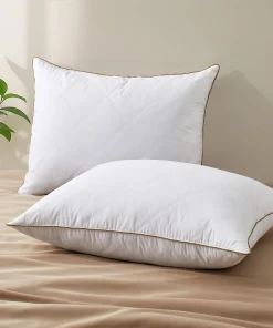 2 Pack Premium Medium-Firm Goose Feather Bed Pillow with Classic Piping - White