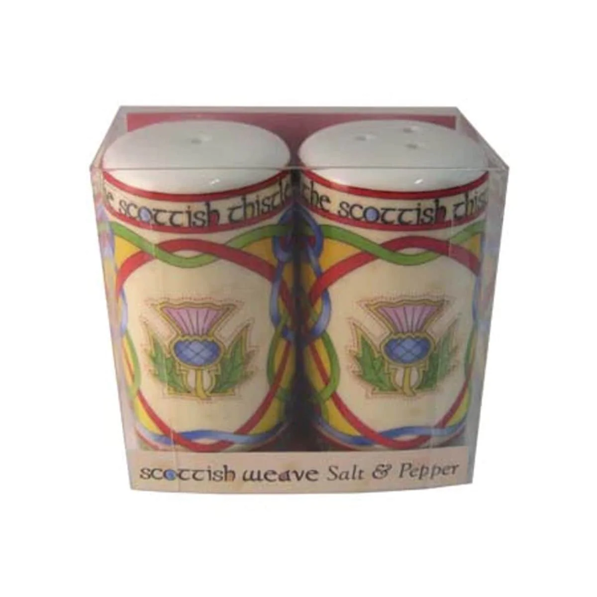 7” Porcelain Salt and Pepper Shaker Set with Multi-Color Thistle Pattern Hand Wash Only - 7”Dia