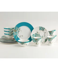 222 Fifth Eliza 16-Piece Porcelain Dinnerware Set, Teal