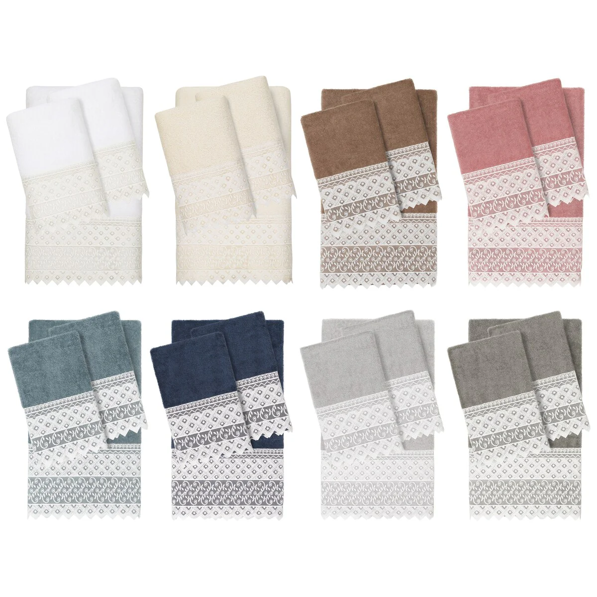 Authentic Hotel and Spa 100% Turkish Cotton Aiden 3PC White Lace Embellished Towel Set