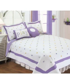 Lavendor Polka Dots 5-piece Quilt Set with Decorative Cushions