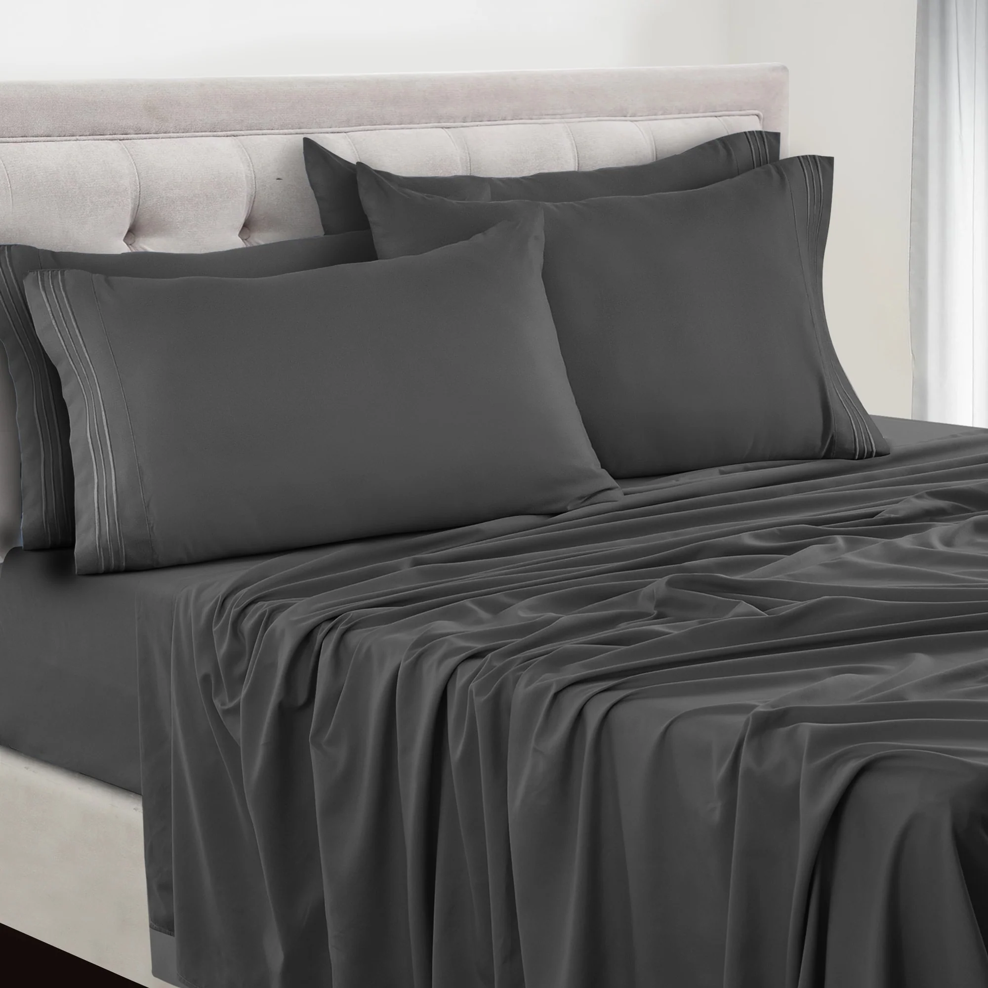 6 Piece Bed Sheet Set Deep Pocket Ultra Soft Microfiber Bedding Sheets