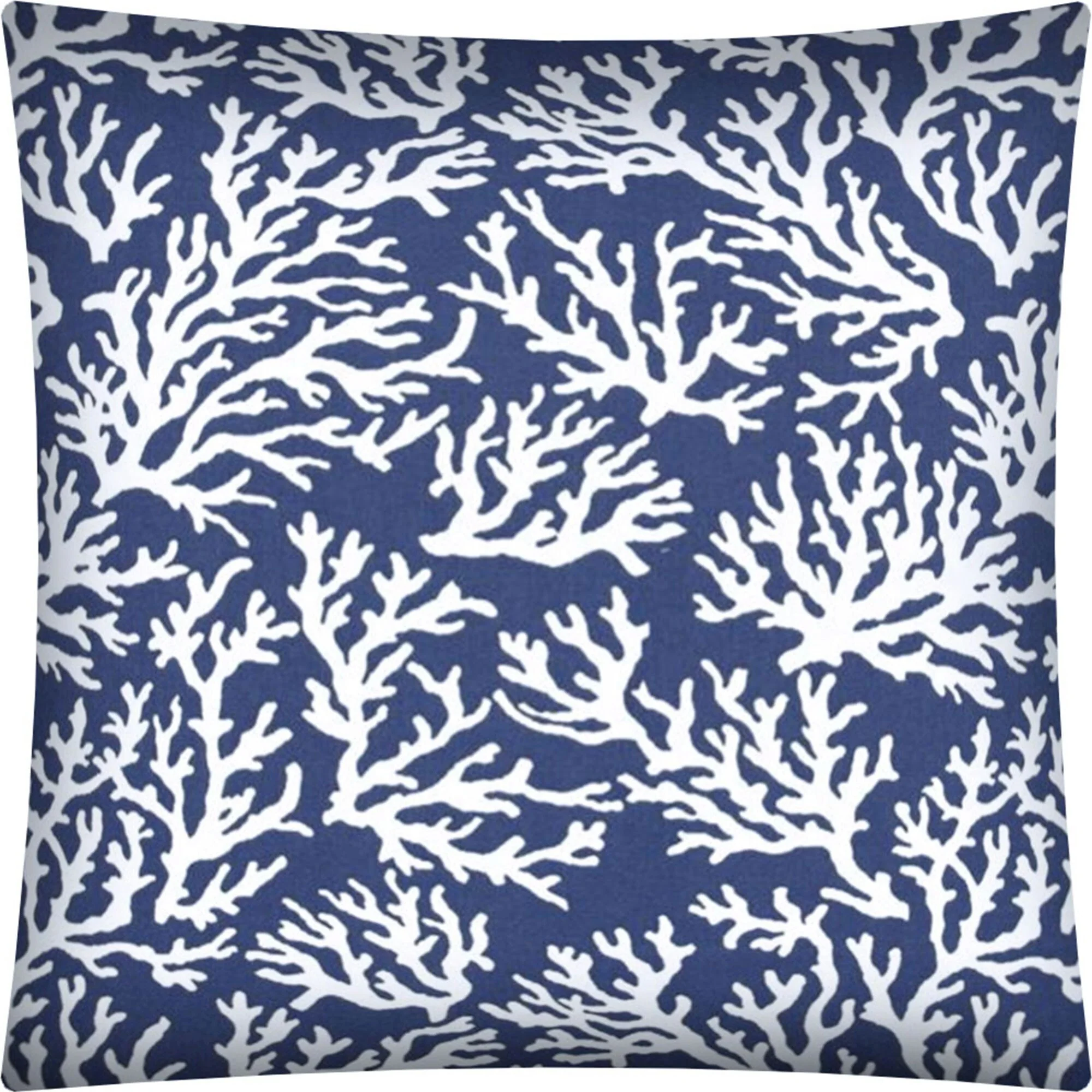 17" X 17" Deep Blue And White Zippered Polyester Coastal Throw Pillow Cover