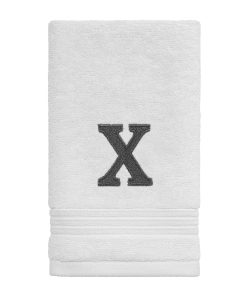 Avanti Linens Wht/Gry Block Monogram Fingertip Towel - Fingertip Towel