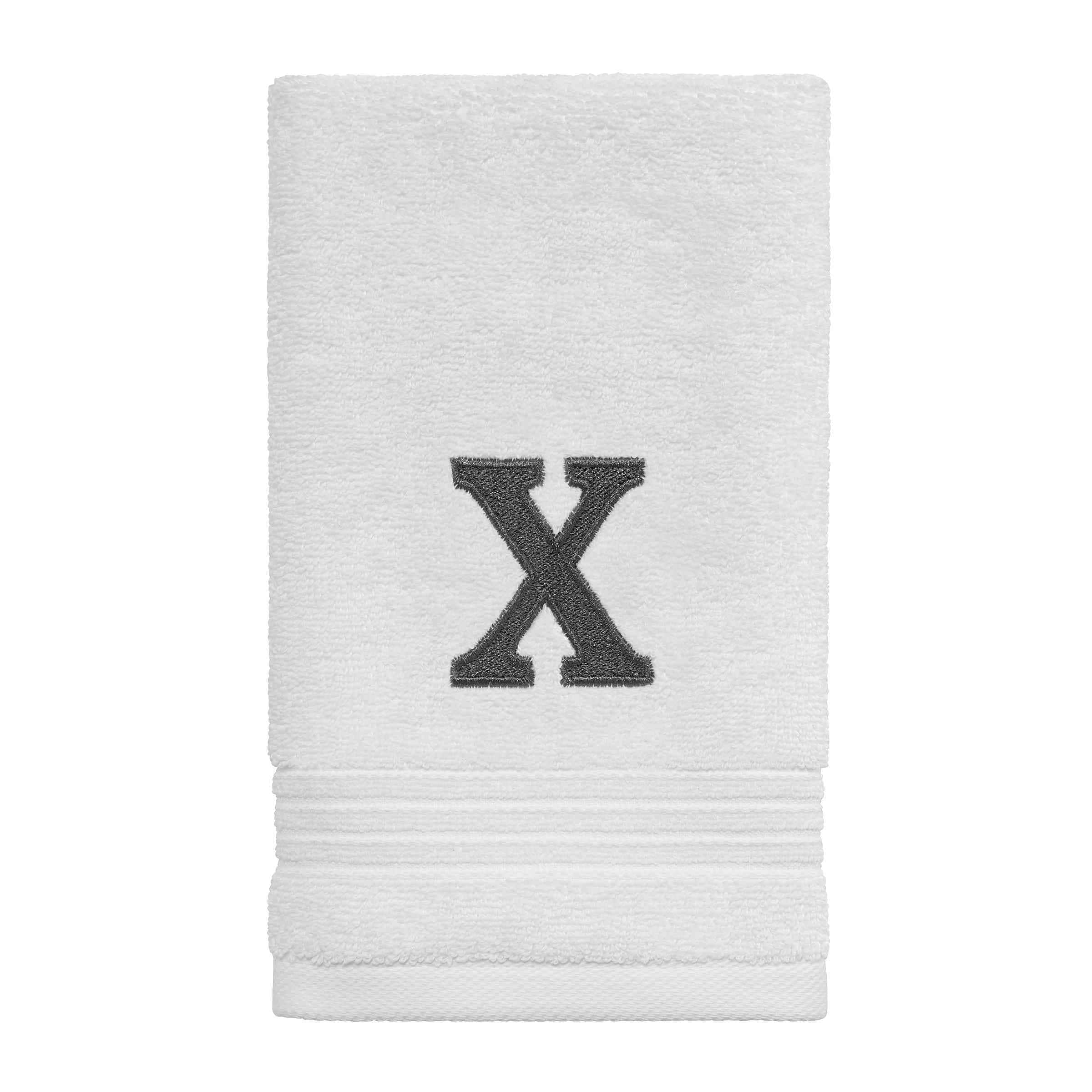 Avanti Linens Wht/Gry Block Monogram Fingertip Towel - Fingertip Towel