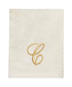Avanti Linens Ivory/Gold Script Monogram Bath Towel Letter C - Bath Towel