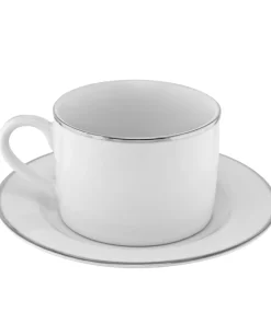 10 Strawberry Street Silver Line Can Cup/Saucer Set of 6