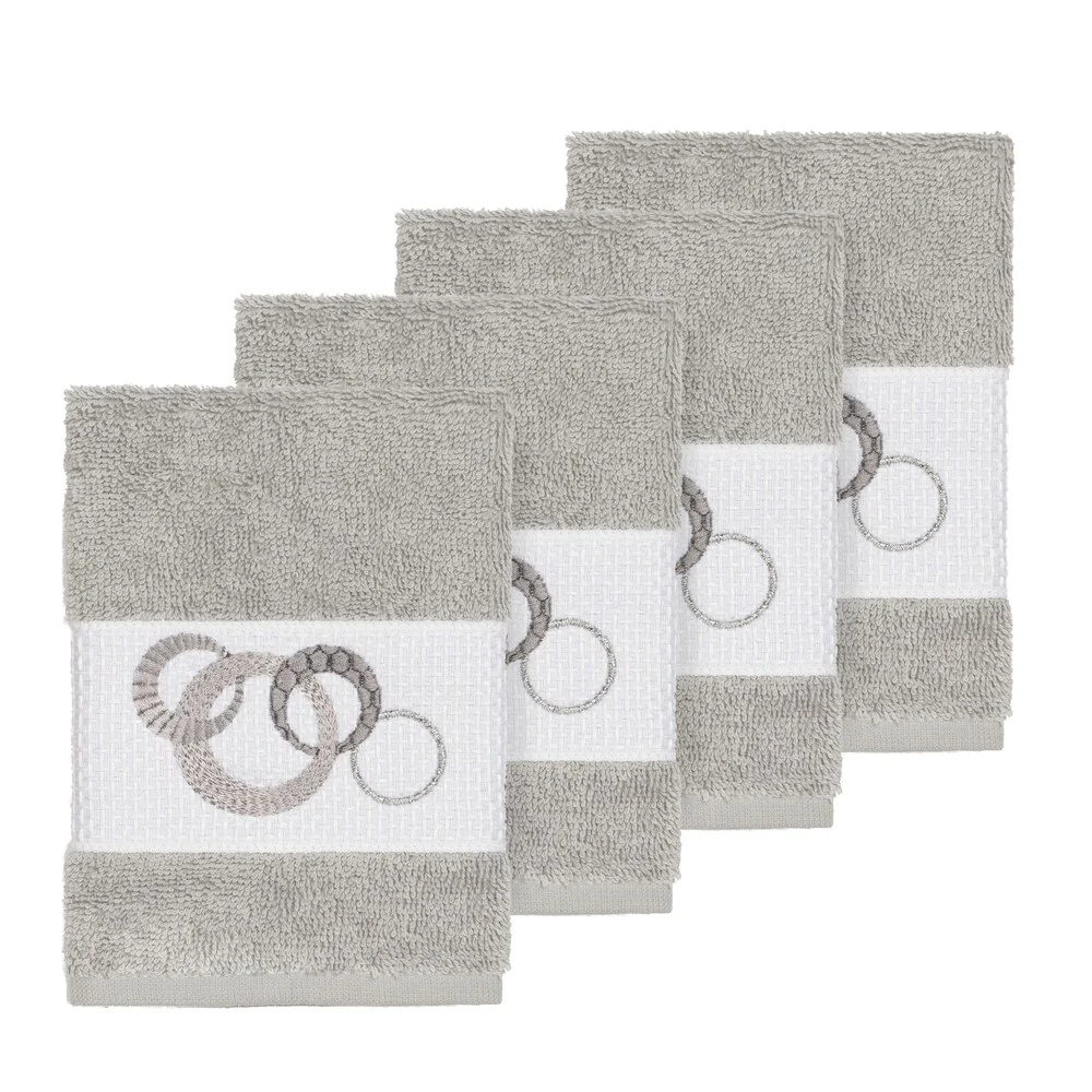 Authentic Hotel and Spa Turkish Cotton Circles Embroidered Light Grey 4-piece Washcloth Set
