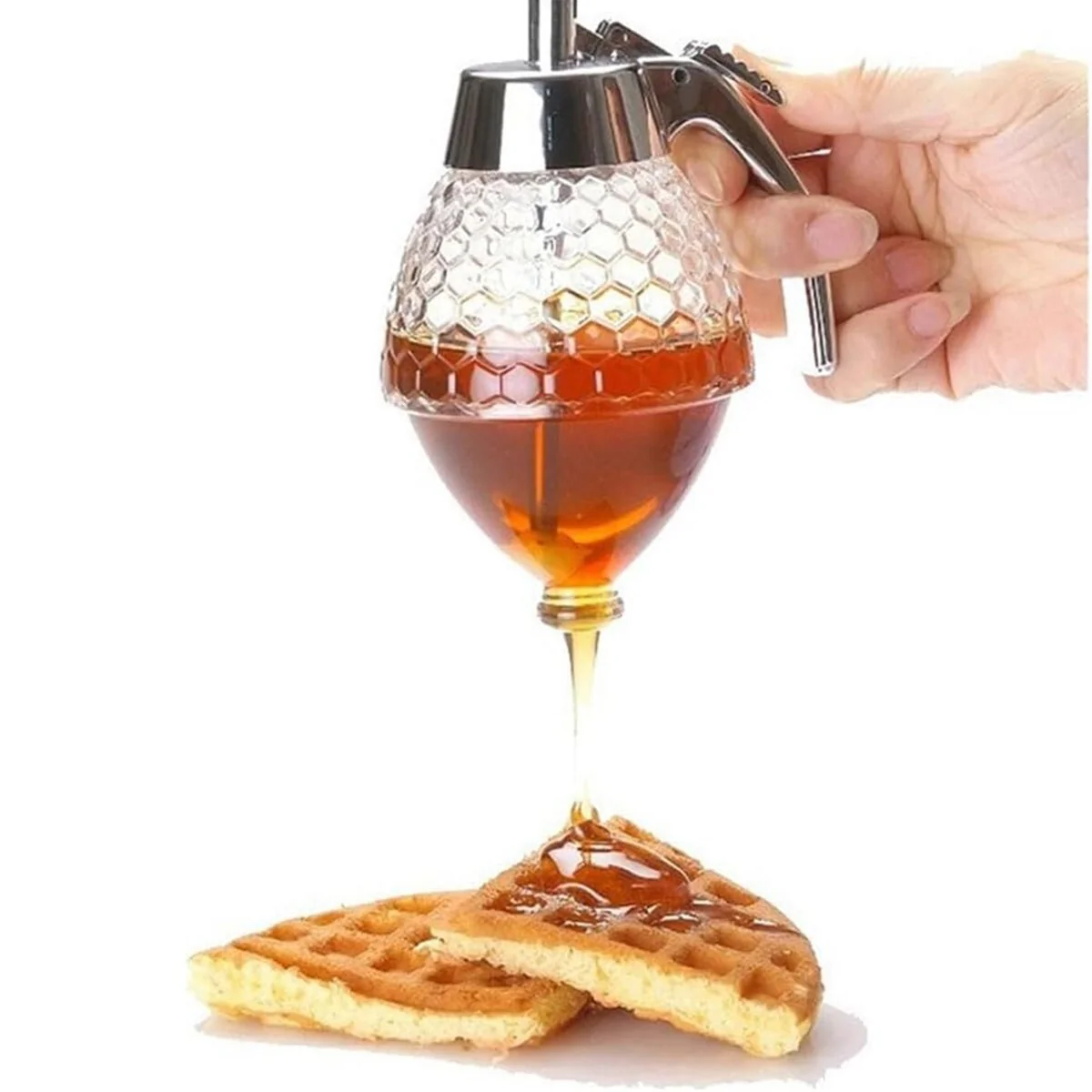 Honey Dispenser Syrup Jar Stand Honeycomb Shaped Pot