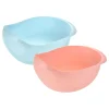 Kitchen Rice Washing Strainer Fruit Vegetable Container Drain Basket - Blue+Pink