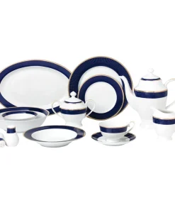 57-piece Bone China Dinnerware Set - Midnight - Gold