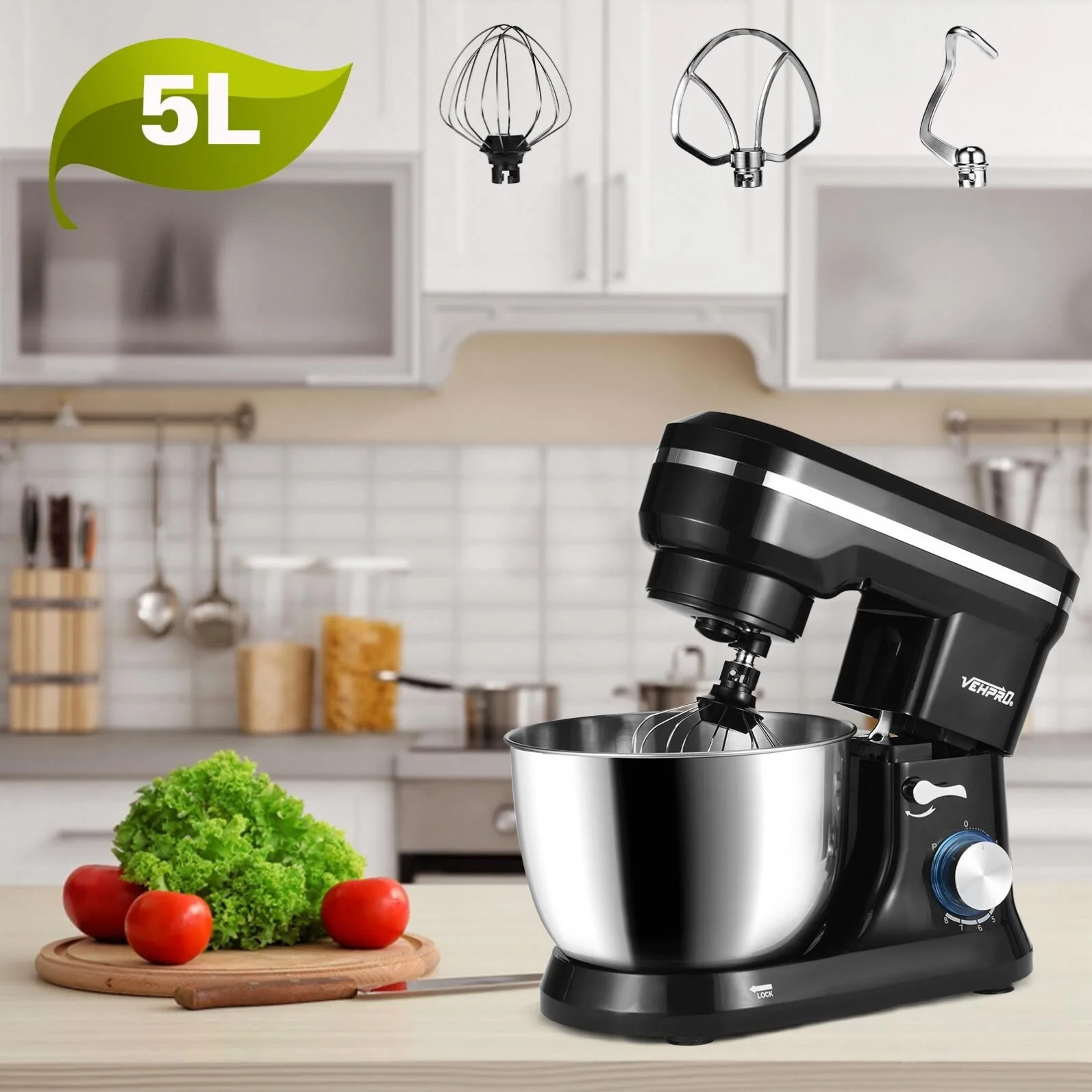 1.32gal 380W 8-Speeds Tilt-Head Food Mixer, Kitchen Electric Mixer - 7.87' x 14.96'