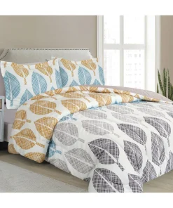 Bed in a Bag Soft Luxury Fluffy Goose Down Alternative Printed Comforter Set Includes Sheet Set, Modern Colorful Leaves Pattern