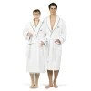 Authentic Hotel and Spa White Unisex Turkish Cotton Waffle Weave Terry Bath Robe with Black Script Monogram