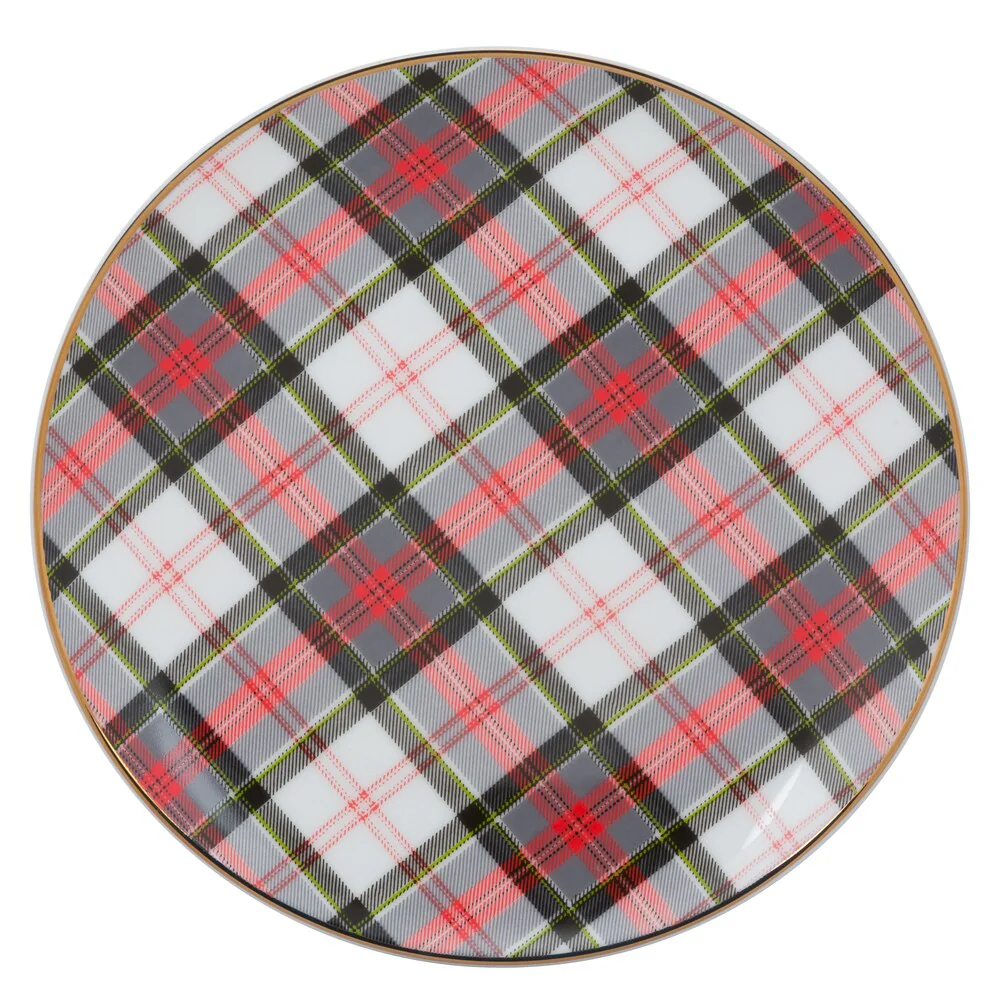 10 Strawberry Street Red, Green, and White Porcelain Plaid Appetizer Plates (Pack of 6)