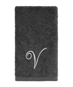 Avanti Linens Granite/Silver Script Monogram Fingertip Towel Letter V - Fingertip Towel