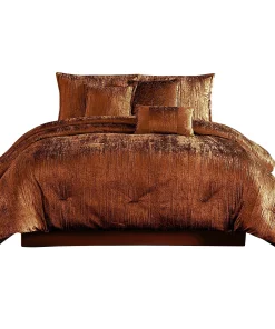 Jay 7 Piece King Comforter Set, Copper Polyester Velvet Deluxe Texture