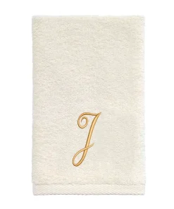 Avanti Linens Ivory/Gold Script Monogram Fingertip Towel Letter J - Fingertip Towel