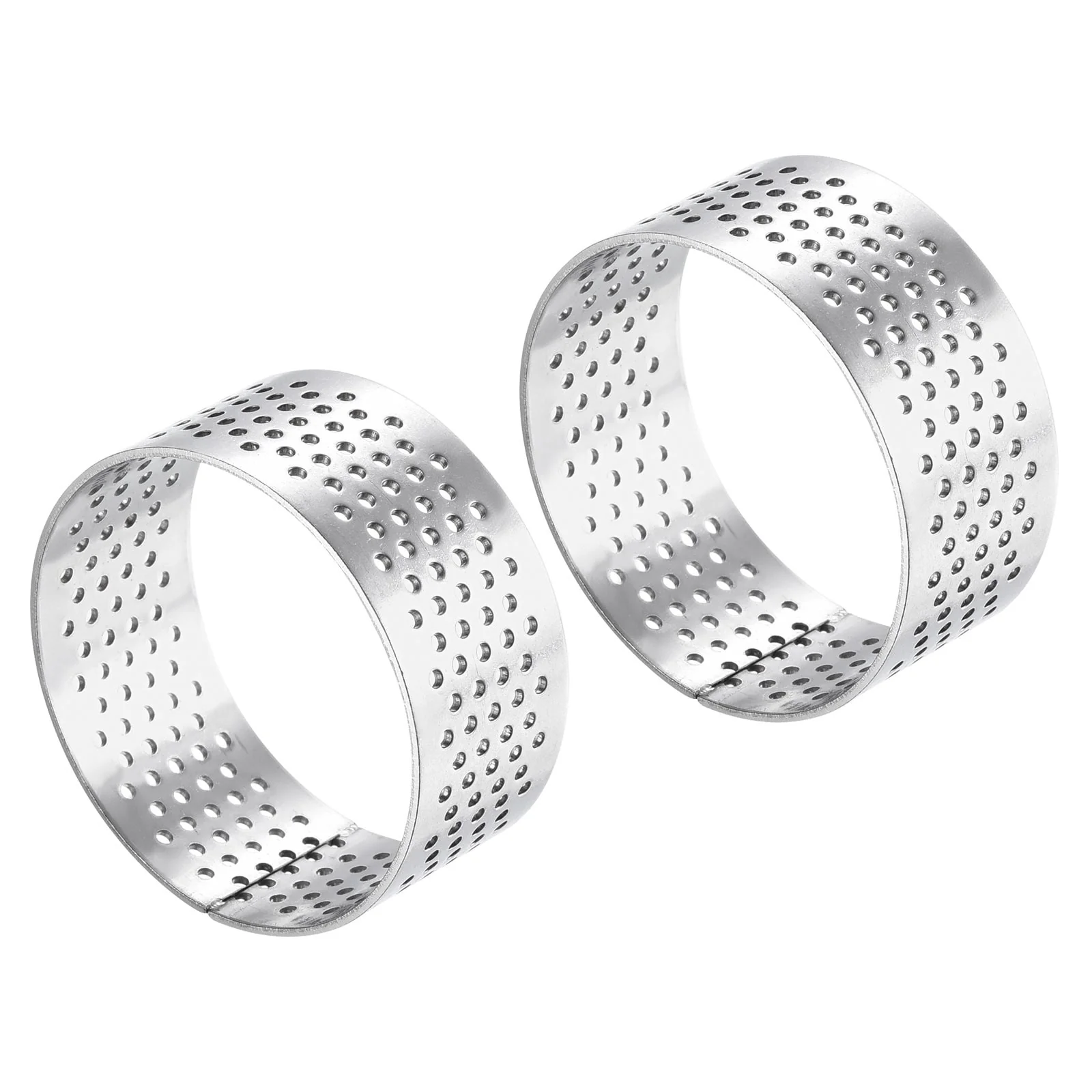 2pcs Stainless Steel Cake Rings 1.7" Perforated Cake Mousse Ring Baking Tools - Silver