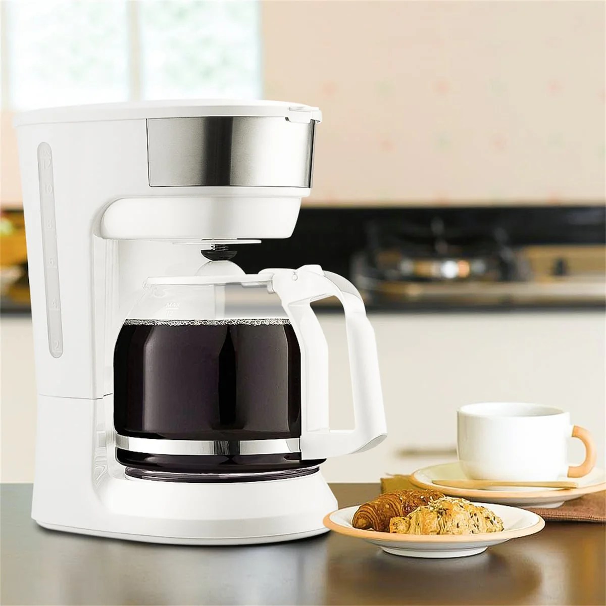 12-Cup Coffee Maker with Filter and Glass Carafe, White - 8' x 11'