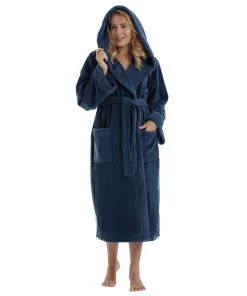 Arus Women's Hooded Sherpa Trim Fleece Bathrobe